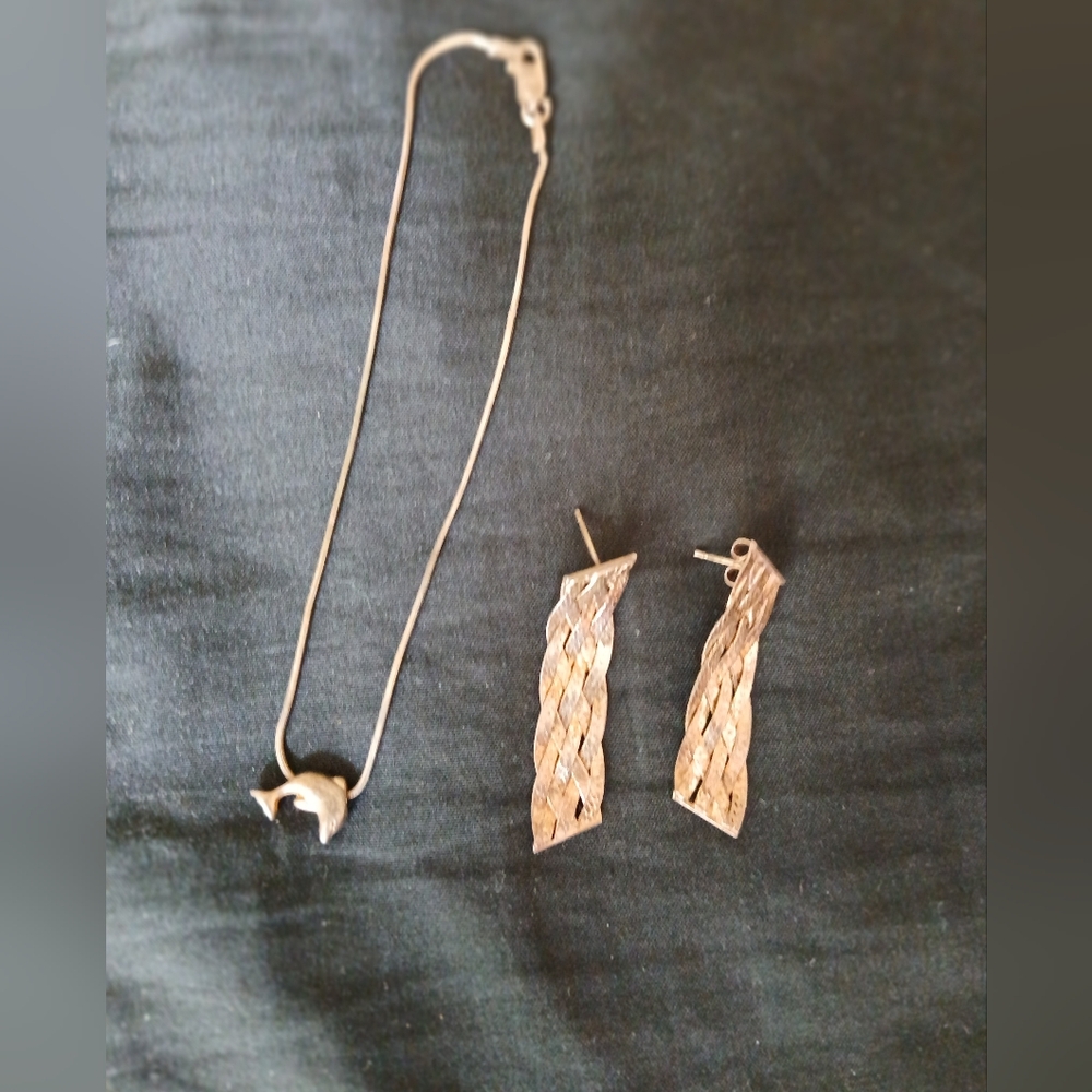 Silver Dolphin Anklet And Silver Braided Earrings
